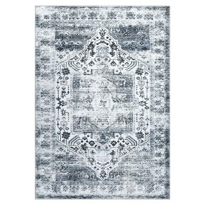 Washable Vintage Oriental Rug Non Slip Low Pile Rug Soft Throw Floor Cover Retro Medallion Foldable Indoor Carpet for Living Room Bedroom Nursery - 1 of 4