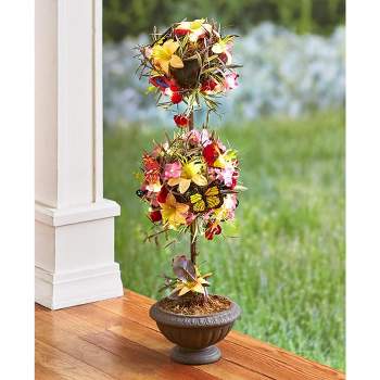 The Lakeside Collection Lighted Spring Ball Floral Topiary with Faux Floral Leaves and Vase Pot