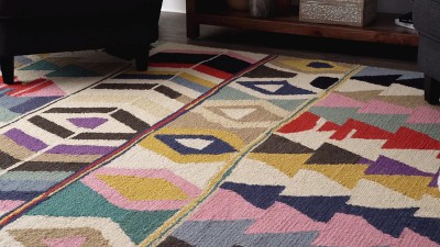Ivory Geometric Handmade Tufted Wool Rectangular Rug 4' x 6'