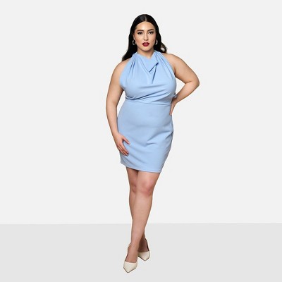 Rebdolls Women's Azalea Cowl Neck Open Back Mini Bodycon Dress