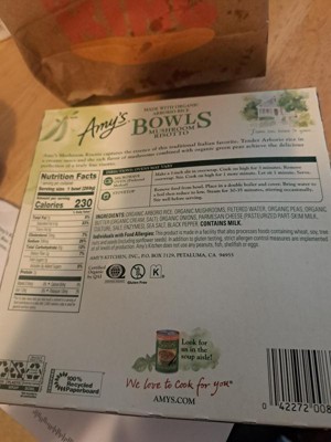 Amy's Mushroom Risotto Gluten Free Frozen Bowls - 9.5oz : Target