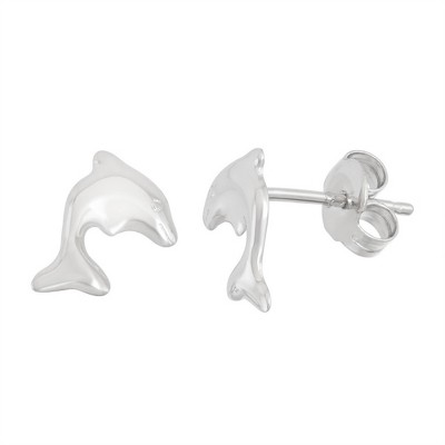 Bella Silver Sterling Silver Shiny Dolphin Stud Earrings - Silver