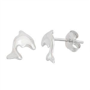Bella Silver Sterling Silver Shiny Dolphin Stud Earrings - Silver - 1 of 2