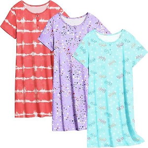 Ekouaer 3 Pack Women's Sleepshirts Soft Sleepwear Short Sleeve T-Shirt Nightgowns Casual Sleepdress Nightshirts - 1 of 1