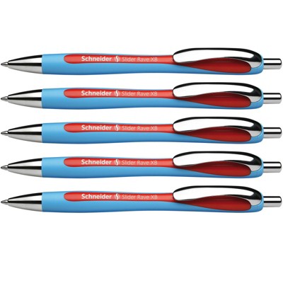 Schneider Rave Retractable Ballpoint Pen, ViscoGlide Ink, 1.4 mm, Red, Pack of 5