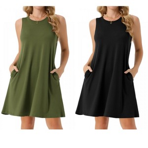INSPIRE CHIC Women's Tie Dye Tank Beach Casual Sleeveless Loose Tshirt Sundress with Pockets 2 Packs - 1 of 4
