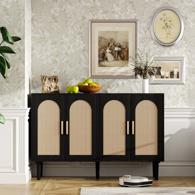 Sevobal Decorative Storage Cabinets, Rattan Buffet Sideboard Cabinet Cupboard for Kitchen, Living Floor Cabinet, Black 47.2*13.8*31.1