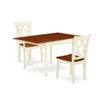 East West Furniture 3 Pc Kitchen Table set - Robust Two 9-Inch Drop Down Leaves Solid Wood Dinette Table & 2 Wooden Seat Dining Chairs,  White - 2 of 4