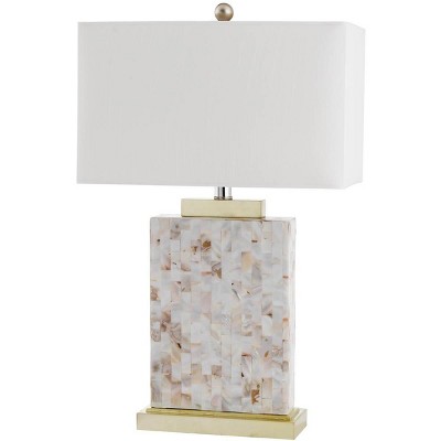 Tory 25" Cream Shell and Gold Table Lamp Set with White Shade
