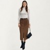 Anna-Kaci Women's High Waist Corduroy Midi Skirt with Front Center Slit and Soft Textured Paneling for a Tailored Silhouette - 2 of 4