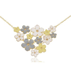 Alilang Gold Tone Multicolor Enamel Floral Statement Necklace with Pearl and Crystal Accents - 1 of 3