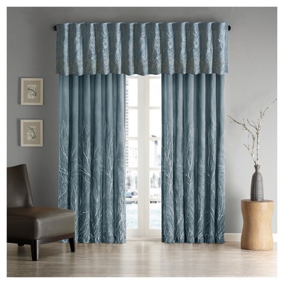 Blue Faux Silk Embroidered Sill Length Valance