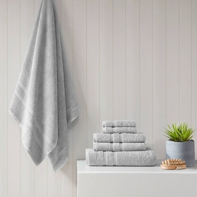 Gray Turkish Cotton 6-Piece Towel Set with Dobby Border