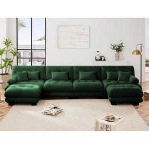 TiramisuBest Free Combination Modular Sectional Sofa,U Shaped Couch for Living Room, 4-Seater Comfy Cloud Couch with 2 Ottomans, Chenille White - 1 of 4