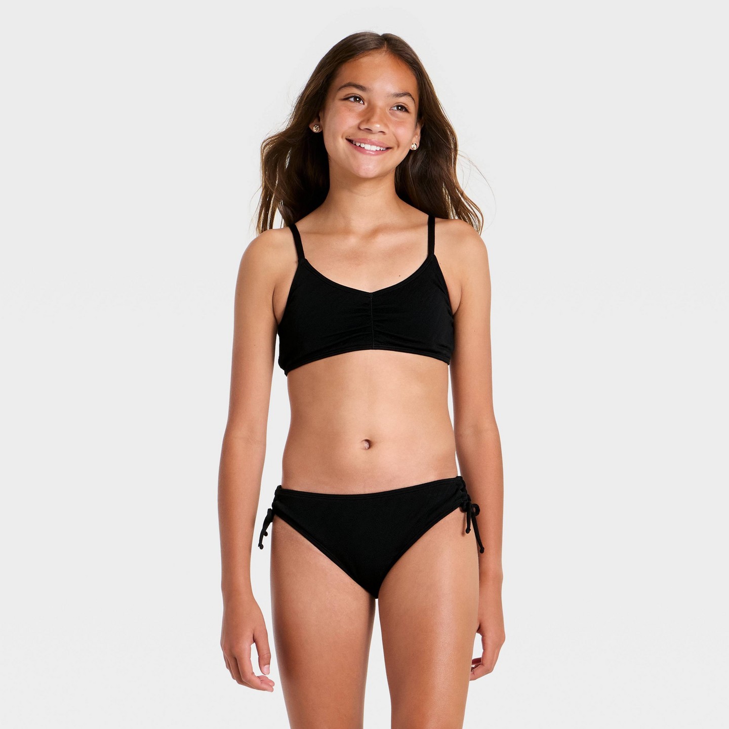 Art Class Girls' Ruched Solid Bikini Set, цвет: Чёрный — фото 1