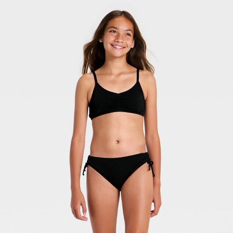 Art Class Girls' Ruched Solid Bikini Set - art class™ Black L