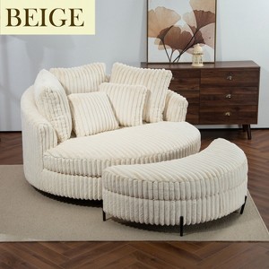 Hrinhom 59.8"W Modern Sofa Chair, Barrel Accent Chair With 5 Pillows And Storage Ottoman - 1 of 4