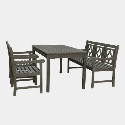 Renaissance 4pc Rectangle Wood Outdoor Patio Dining Set - Gray - Vifah