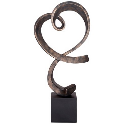 Elegant Swirling Heart 21" Resin Sculpture in Brushed Nickel