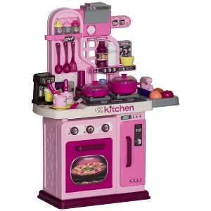 Qaba Play Kitchen, Kids Kitchen Playset, Toy Kitchen with Lights, Sounds, 33 Accessories, Storage, Interactive Playset for Toddler 3-6 Years - 1 of 4