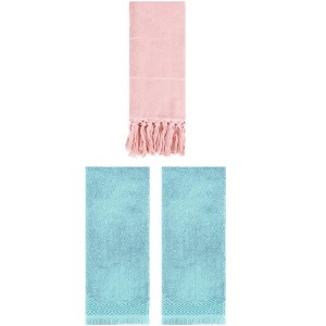REGALWOVEN 3 Packs Cotton Absorbent Soft Turkish Hand Towels with tassel for Bathroom - 1 of 4