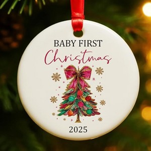 Lomsoe Babys First Christmas Ornament 2025 Girl, Newborn Baby Pink Bow Ornament Gifts for Christmas Tree Christmas Tree Ornament Christmas Gift - 1 of 4