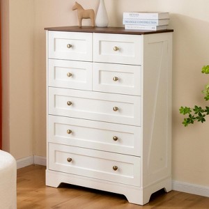 spanspace 7 Drawers Tall Dressers for Bedroom, 44" Wood Chest of Drawers with Metal Handle, Farmhouse Dresser for Living Room, Hallway, White. - 1 of 4
