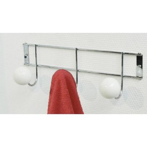 Evideco French Home Goods Wall Mounted Coat and Hat 3 Hooks BIG BALLS Rail-Rack White - 1 of 4