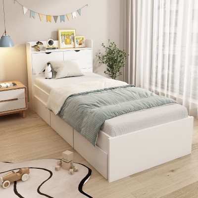 FUFU&GAGA White Twin XL Toddler Bed with Storage Drawers