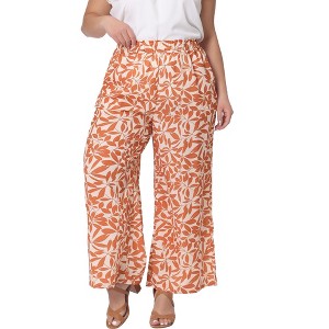 Agnes Orinda Women's Plus Size Chiffon Casual Floral Elastic High Waist Wide Leg with Pocket Palazzo Pants - 1 of 4