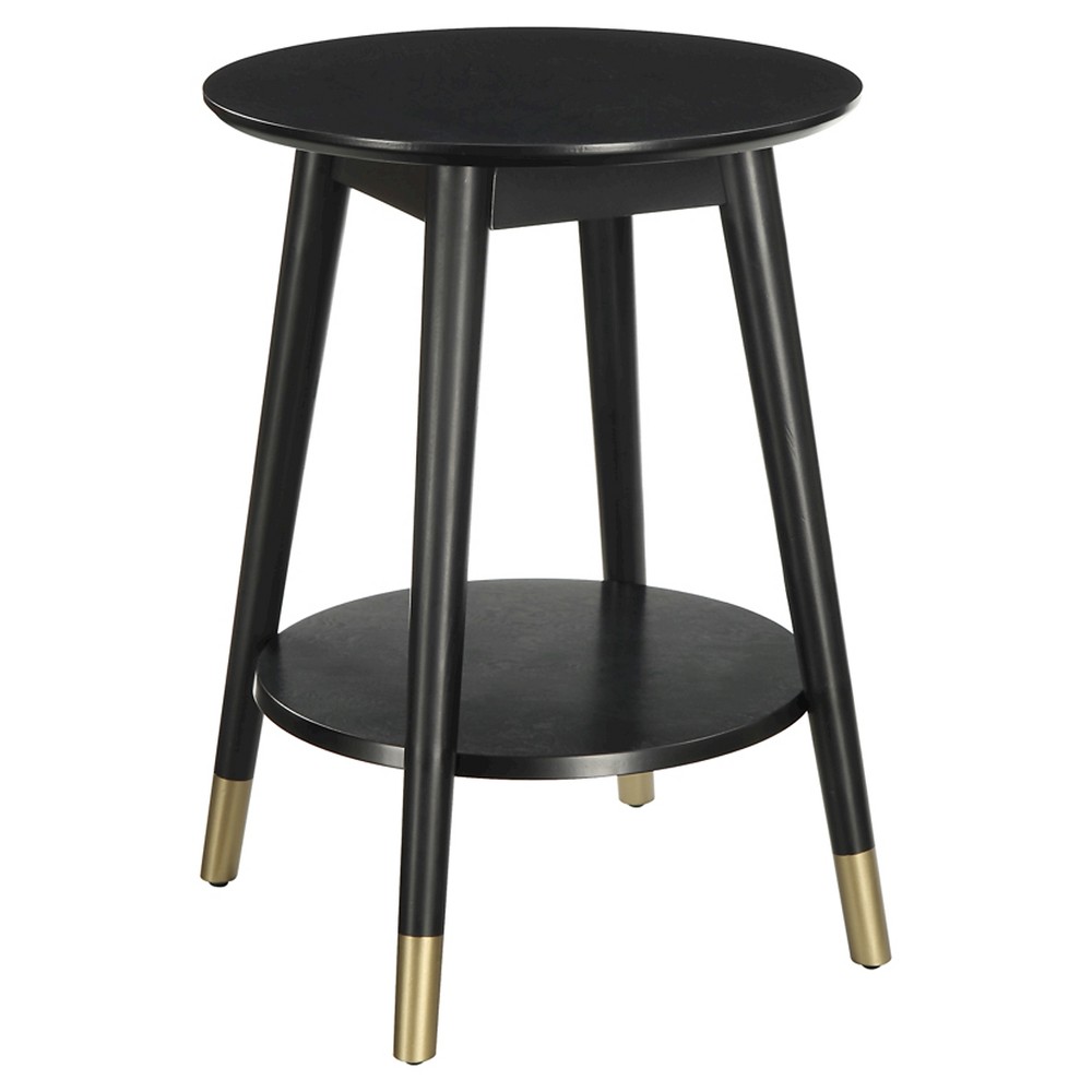 Photos - Coffee Table Wilson Mid-Century Modern Round End Table with Bottom Shelf Black - Breigh