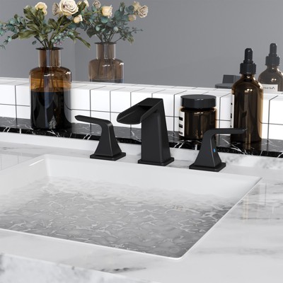 Matte Black Brass Waterfall Spout Bathroom Faucet Set