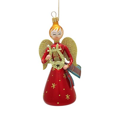 Italian Ornaments 5.0 Inch Angel With Golden Harp Ornament Religious Italian Glass Instrument Tree Ornaments