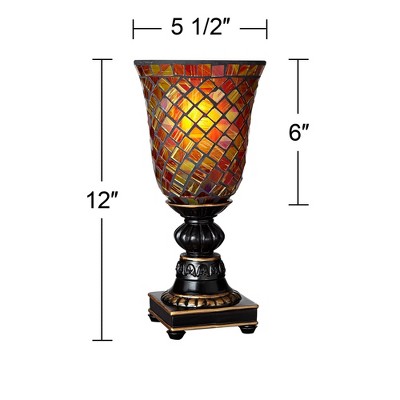 Traditional Dark Bronze Table Lamp with Amber Mosaic Glass Shade