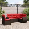 vidaXL Patio Sofa Set with Cushions Outdoor Conversation Furniture Poly Rattan - Brown and Red Without Table - 2 of 4