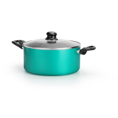 NutriChef Green Dutch Oven Pot with Lid, (4.44 qt) Kitchen Cookware, Black Coating Inside, Heat Resistant Lacquer Outside