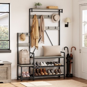 Garvee Hall Tree with Bench and Shoe Storage Parent-Child Coat Rack Shoe Bench Industrial Coat Tree Shoe Rack, Storage Cubbies, Hooks,Top Shelf - 1 of 4