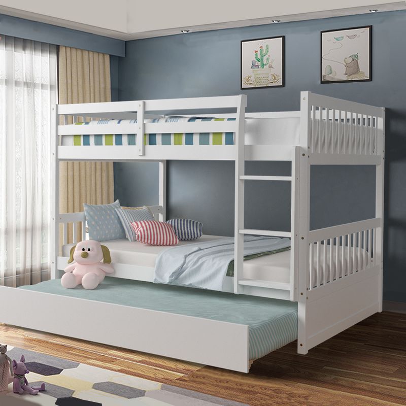 Costway Full over Full Bunk Bed Platform Wood Bed w/ Trundle & Ladder Rail Brown/White, 2 of 11