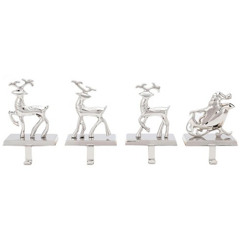 Birdrock Home Reindeer And Santa Claus Stocking Holder Set For Mantle ...