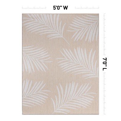 Natural Floral Palm Leaves Flat Weave Indoor/Outdoor Rug 5' x 7'