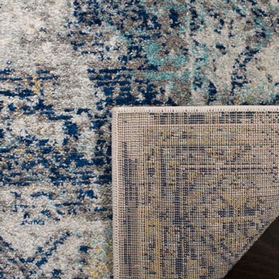 Light Gray and Blue Floral Motif Square Area Rug