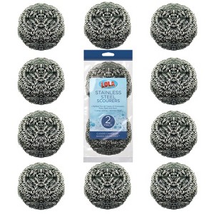 Stainless Steel Wool Scouring Pad by LOLA Brand, 18 Grams - Curled Flat Wire, Cleans Caked On & Baked On Messes on Cookware, 12 Pack - 1 of 4