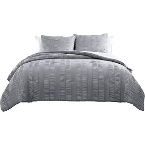 The Nesting Company Elm Collection 3 Piece Stripe Seersucker Bedding Comforter Set with 2 Pillow Shams and Comfortable Microfiber Machine Washable - 1 of 4