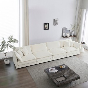 TiramisuBest Modular Sectional Sofa for Living Room,U Shaped Couch 5 Seater Convertible Sectional Couch with 1 Ottoman ,White Chenille - 1 of 4