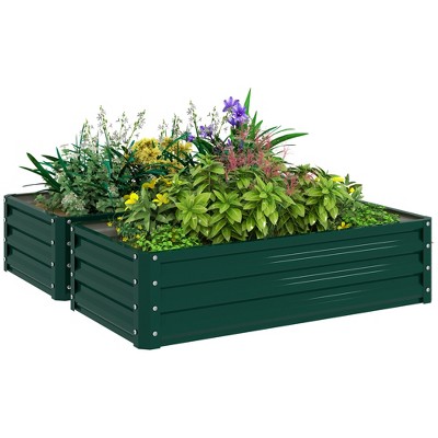 Outsunny Galvanized Raised Garden Bed Planter Raised Bed with Steel Frame for Vegetables, Flowers, Plants and Herbs