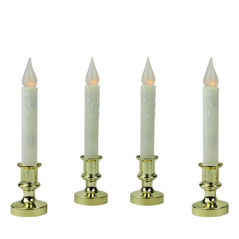 Northlight Set of 4 White and Gold LED C5 Flickering Christmas Candle Lamps with Timer 8.5", 1 of 4