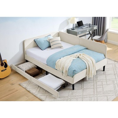 NicBex Twin/Full Size Bed Frame,Upholstered Platform Bed Frame with 2 Storage Drawers,Adjustable Velvet Sofa Bed for Living Room,Bedroom