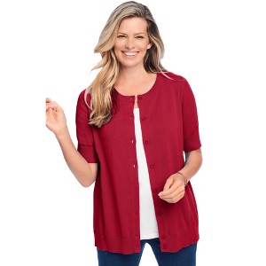 Woman Within Plus Size Perfect Elbow-Length Sleeve Cardigan - 1 of 4