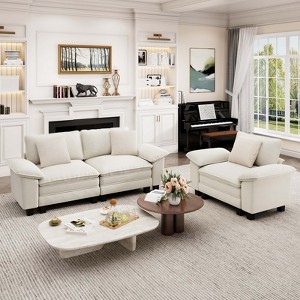 Captiva Designs Cloud Modular 3PC Loveseat Sofa Set, Comfy Deep Seat Sectional Couch for Living Room, Corduroy & Chenille Fabric Upholstery - 1 of 4