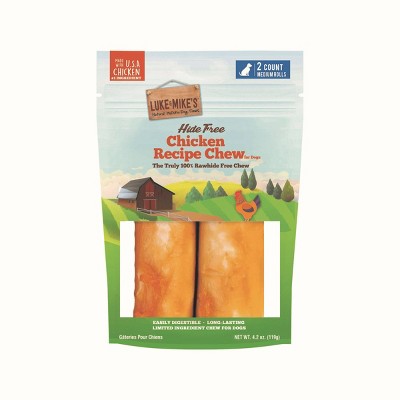 Luke & Mike's Rawhide Free Chicken Recipe Medium Retriever Rolls Dog Treats - 2ct